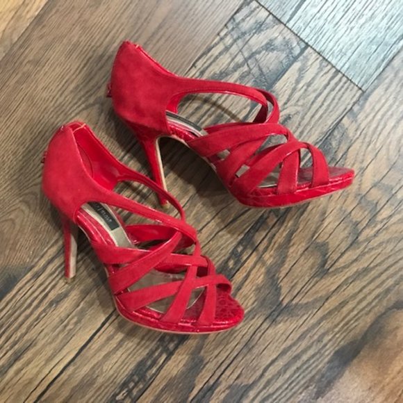 Unique Red Alligator Pattern and Red Suede Cage Shoes - Picture 1 of 6